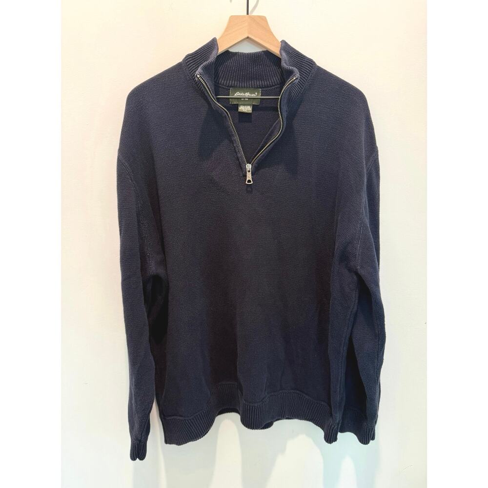 Eddie Bauer Men's XXL Navy Blue 100% Cotton Quarter Zip Pullover Sweater
